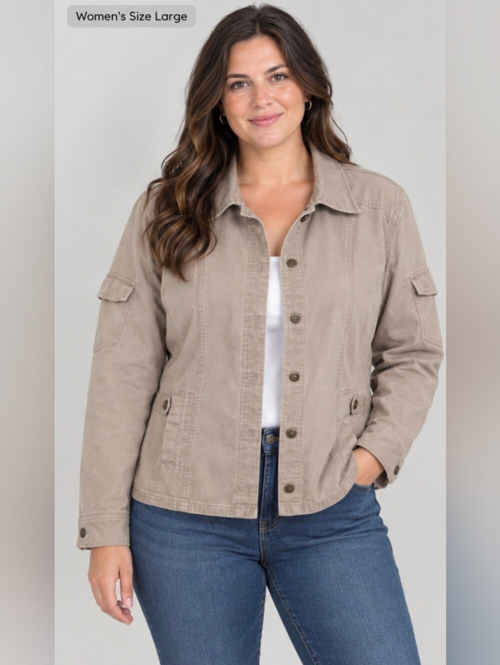 Classic Cotton Utility Jacket - Taupe